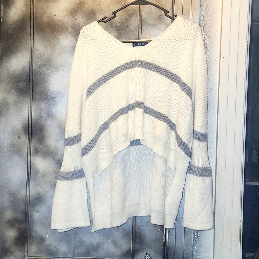 Shein size small sweater cropped in the front with gray stripe